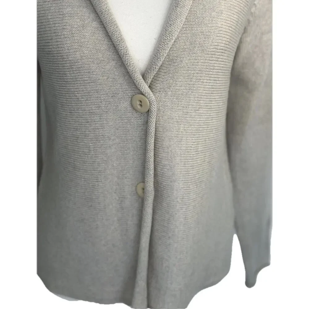 Eileen Fisher Womens Petite P Merino Wool Cardigan Sweater Beige Button Front